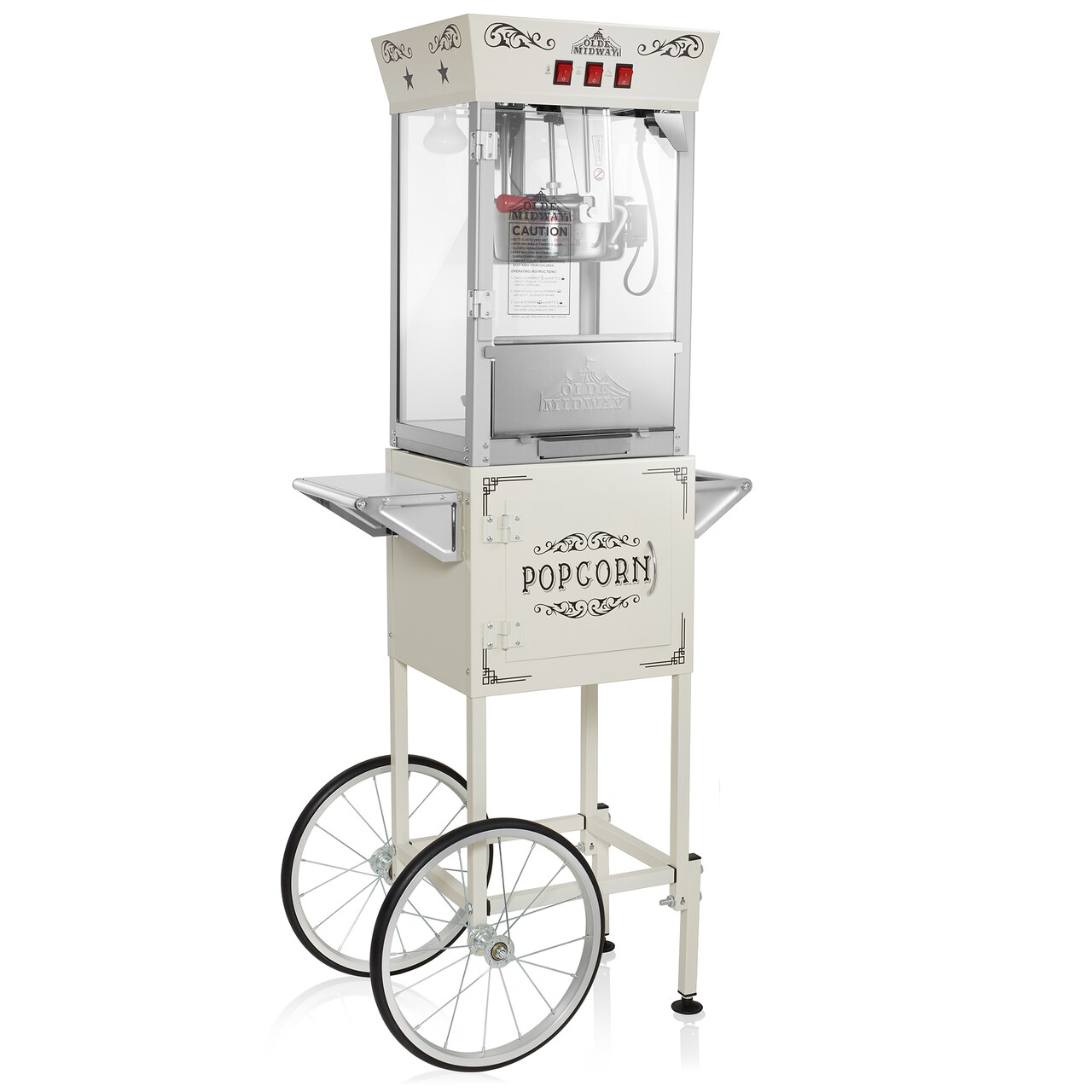 Olde Midway Movie Theater-Style Popcorn Machine Maker with Cart and 8-Ounce Kettle, Vintage-Style Popper on Wheels